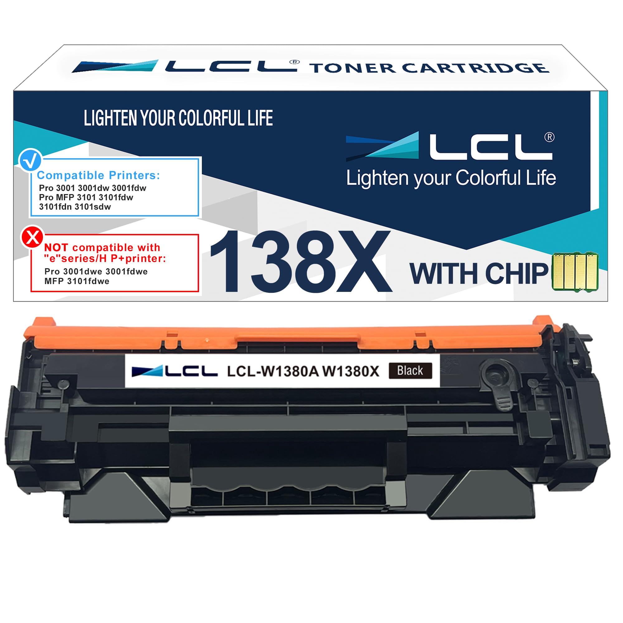 with Chip LCL 138X Black Toner Cartridge Replacement for HP 138A W1380A 138X W1380X Replacement for HP LaserJet Pro 3001 3001dw 3001fdw MFP 3101 3101fdw 3101fdn 3101sdw Printer (1-Pack)