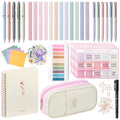 Bible Journaling Study Supplies with Highlighters, Pens, Pencil Case, Notebook, Tabs, Stickers, Cross Paper Clips - Complete Bible Journaling Kit, Christian Gifts for Women, Annotation Kit (Pink)