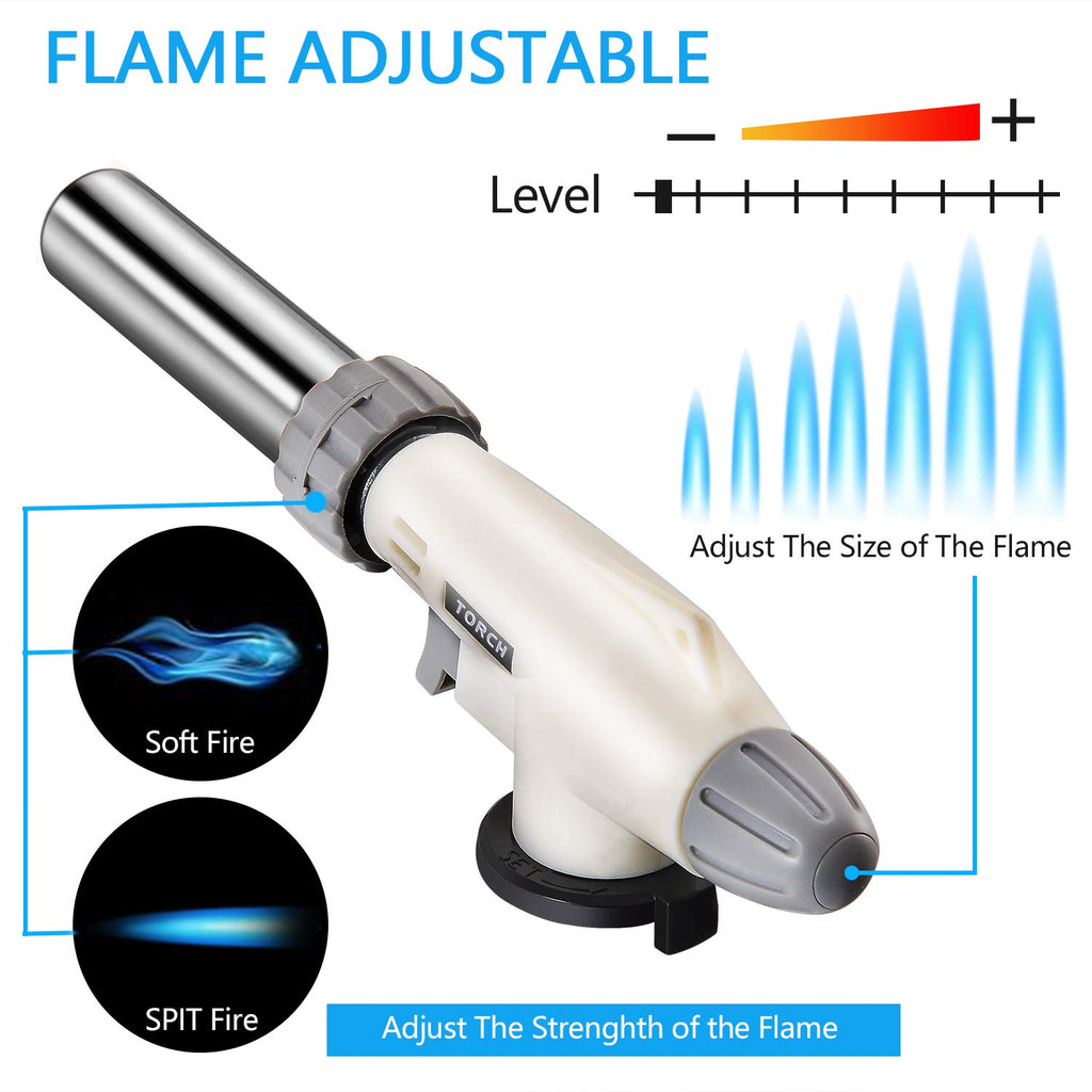 Blow Torch Lighter Kitchen Butane Culinary Torch Chef Cooking Torch Professional Adjustable Flame Lighter with 360 Degree Inverted for DIY, Creme, Brulee, BBQ, Baking, Camping and Jewellery