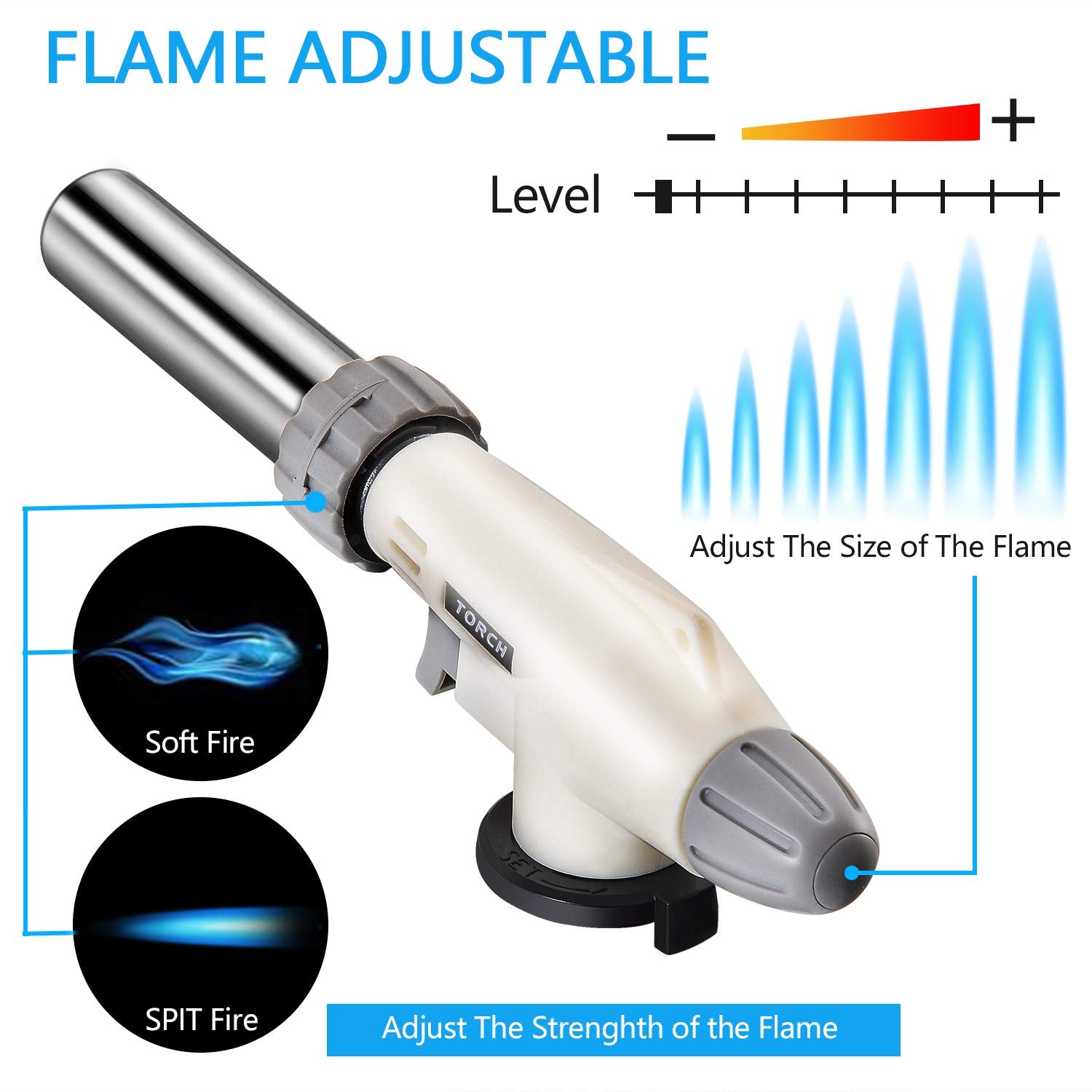 Blow Torch Lighter Kitchen Butane Culinary Torch Chef Cooking Torch Professional Adjustable Flame Lighter with 360 Degree Inverted for DIY, Creme, Brulee, BBQ, Baking, Camping and Jewellery