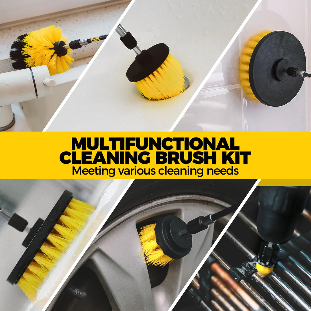 Holikme 30Piece Drill Brush Attachments Set,Scrub Pads & Sponge, Power Scrubber Brush with Extend Long Attachment All Purpose Clean for Grout, Tiles, Sinks, Bathtub, Bathroom, Kitchen