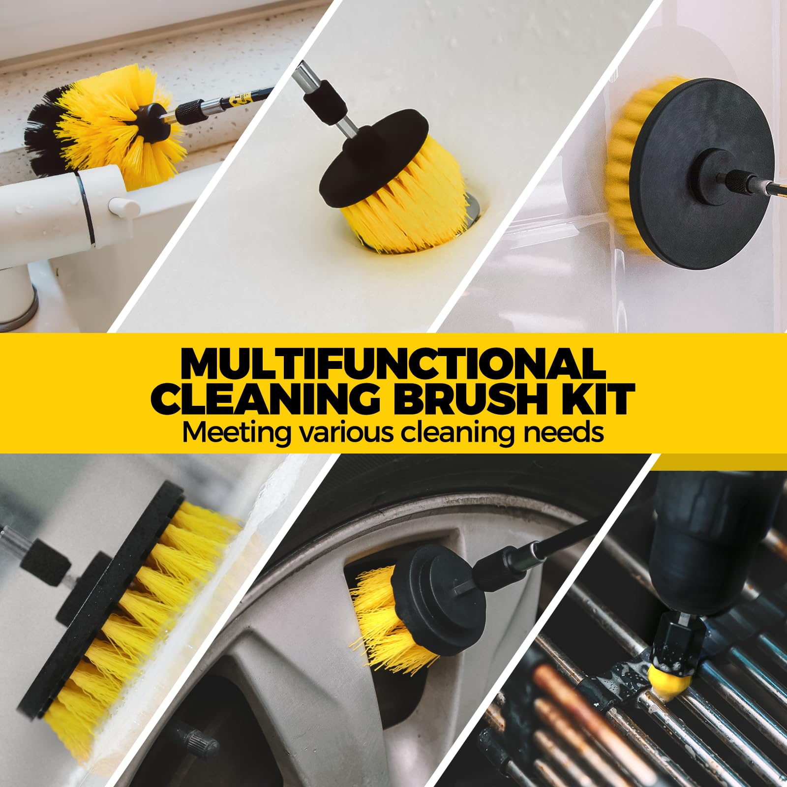 Holikme 30Piece Drill Brush Attachments Set,Scrub Pads & Sponge, Power Scrubber Brush with Extend Long Attachment All Purpose Clean for Grout, Tiles, Sinks, Bathtub, Bathroom, Kitchen