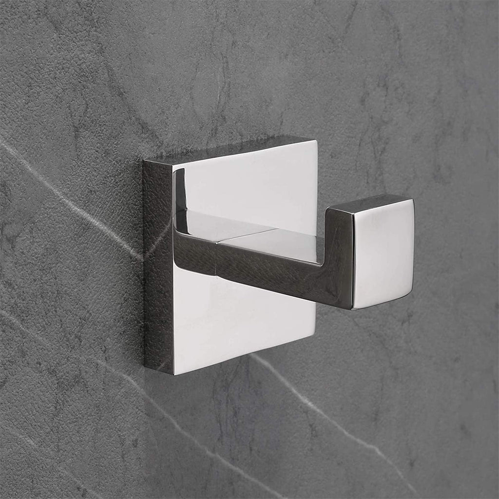 Nolimas Bath Towel Hook SUS 304 Stainless Steel Square Clothes Towel Coat Robe Hook Cabinet Closet Door Sponges Hanger for Bath Kitchen Garage Heavy Duty Wall Mounted, Chrome Polished Finish,4Pack