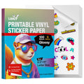Uinkit 105 Sheets Premium Printable Vinyl Sticker Paper for Inkjet Printer Cricut,included 100Sheets Glossy and 5Sheets Clear Label Waterproof Adhesive Dries Quickly Tear-Resistant, Removable