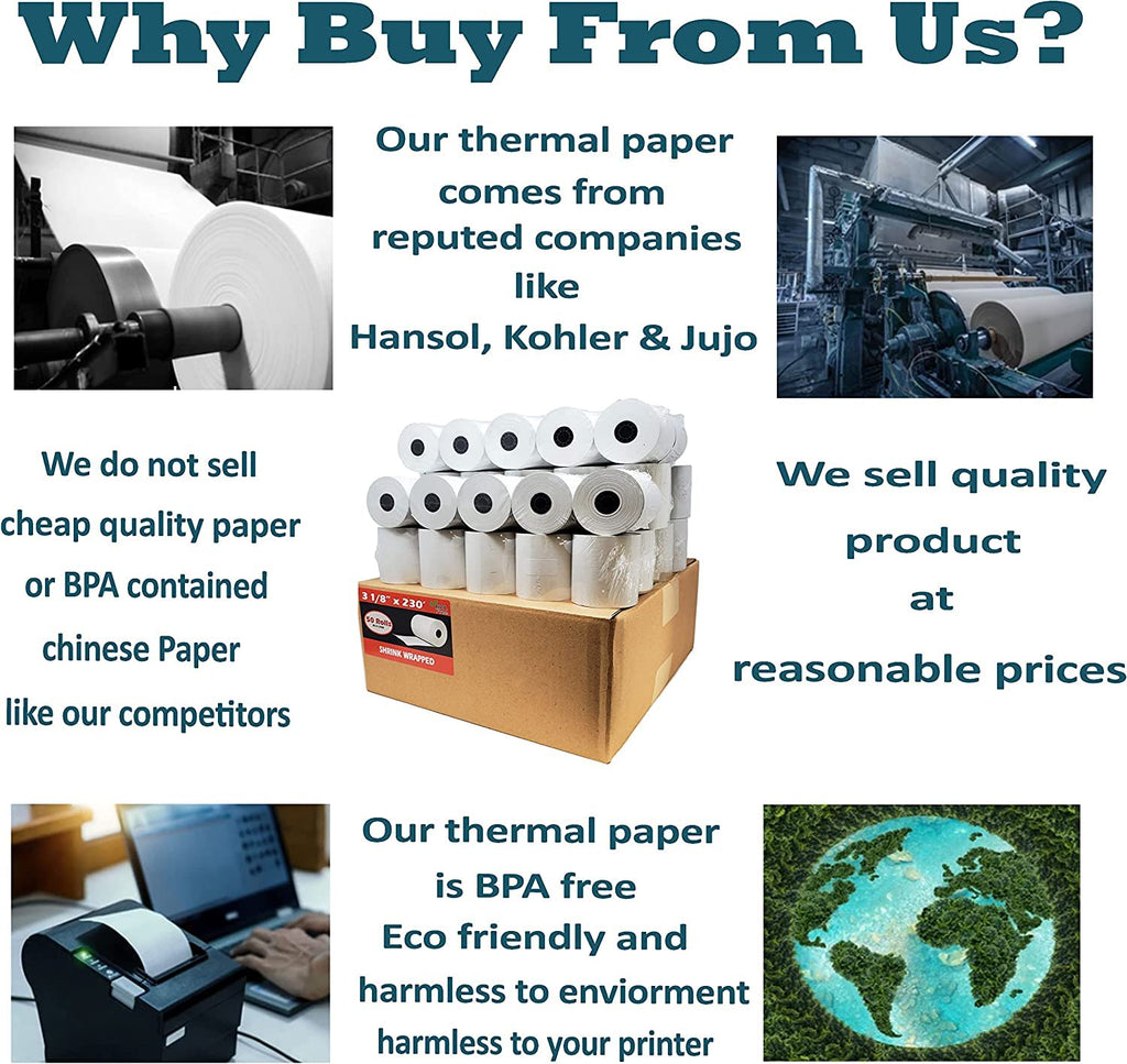 (10 Rolls) 3 1/8 x 230 Thermal Paper (80mm x 70m) Premium Tape for Square POS System, Register Thermal Receipt Paper Rolls for TM-T88III, TM-T88IV, TM-T88V, TSP100, CT-S300, CT-S2000, M129B, M129C