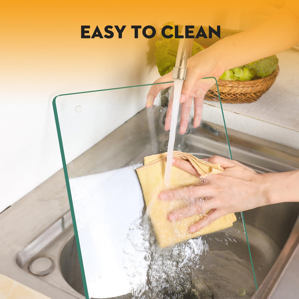 EVENLIVE®Tempered Glass Cutting Board for Kitchen，2 Pack of 16 x 12" Safe Hygienic Glass Worktop Savers，Clear Chopping Board Tray for Kitchen Countertop, Shatter-Resistant, Heat-Resistant,Easy-Clean