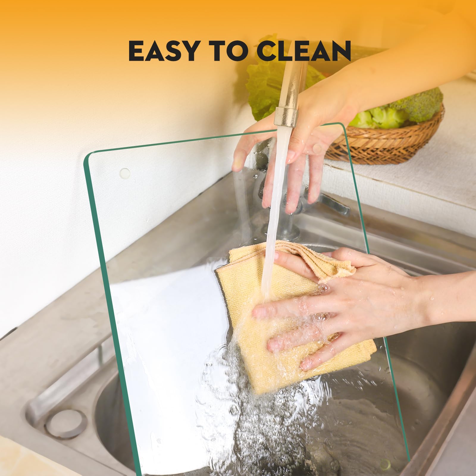 EVENLIVE®Tempered Glass Cutting Board for Kitchen，2 Pack of 16 x 12" Safe Hygienic Glass Worktop Savers，Clear Chopping Board Tray for Kitchen Countertop, Shatter-Resistant, Heat-Resistant,Easy-Clean
