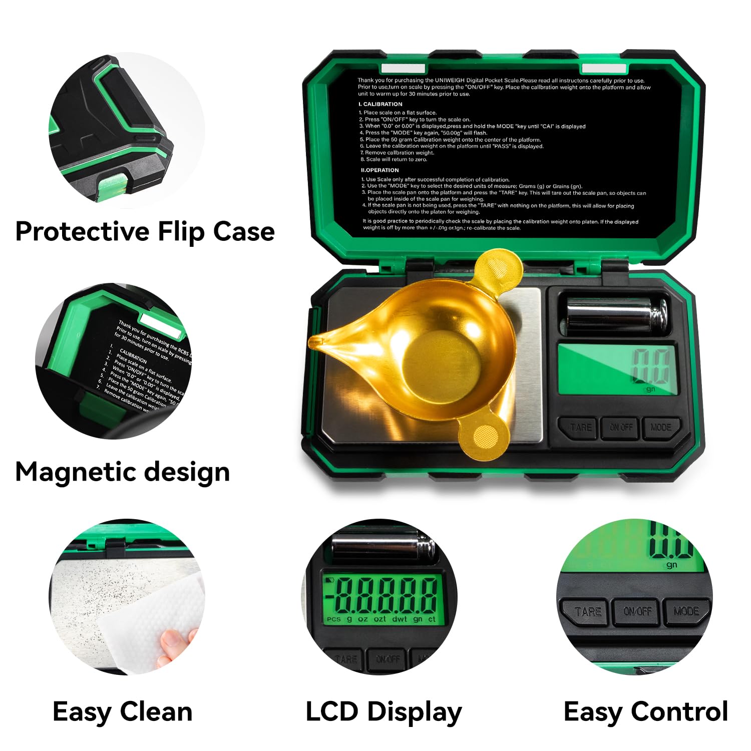 UNIWEIGH Digital Reloading Scale Precision 1500 Grains x 0.1gn,Powder Scale for Reloading, Grain Scale with LCD Display/Tare/Calibration Functions,microgram Scale Pocket,Includes Batteries