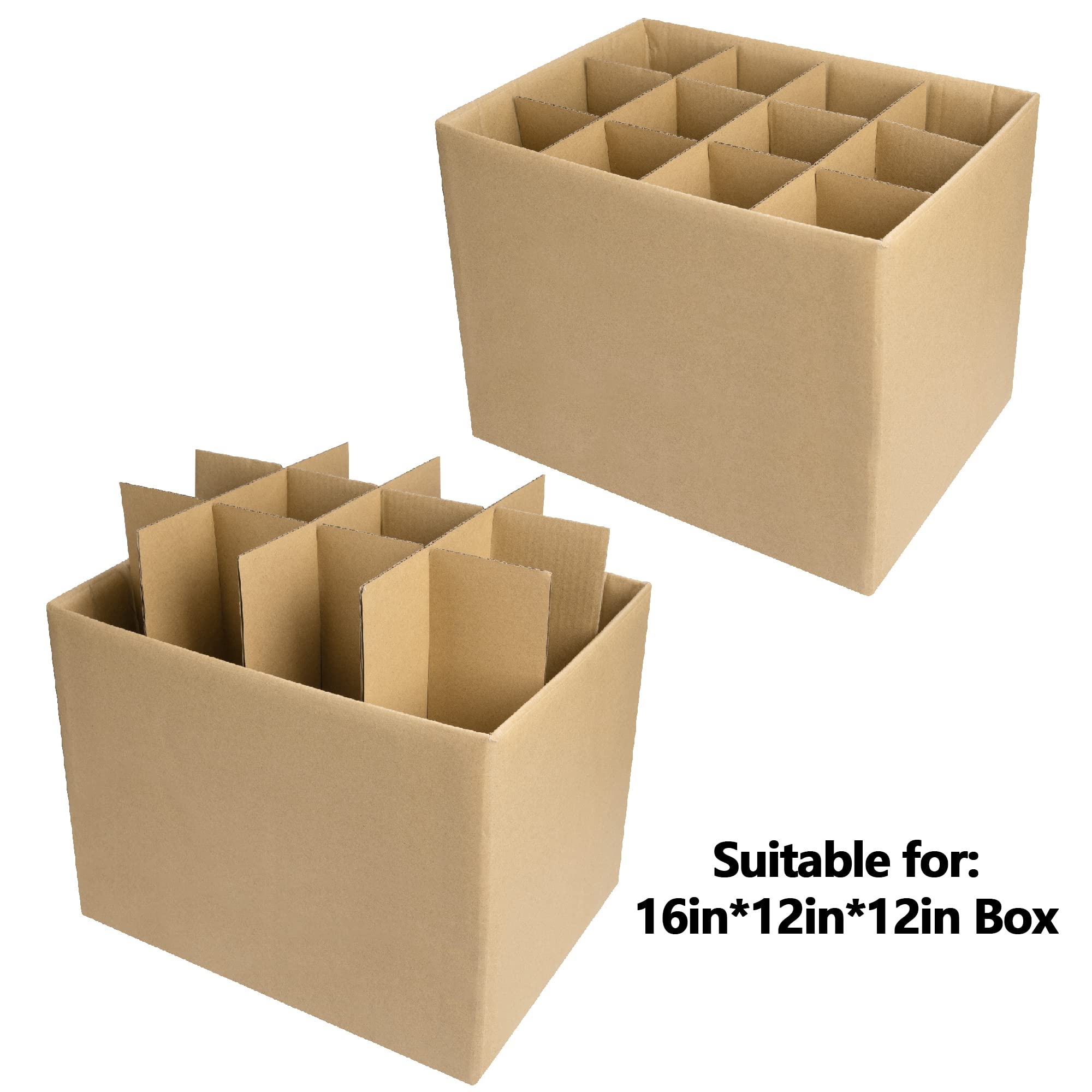 codree 4 Sets Glass Packing Kits- Glass Dividers for Moving Boxes- Glassware Dish Packing Boxes Corrugate Dividers with 48 pcs Foam Pouches Fits 16x12x12 Inch Box (Box Not Included)