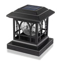 AEFRELEOHT Solar Post Cap Lights, Warm White & RGB Automatic Cycling, Cracked Glass Bulb, 20 Lumens lP65 Waterproof Fit 3.6x3.6 4x4 4.5x4.5 5x5 Wood Fence Post Solar Powered Lights Black (1 Pack)