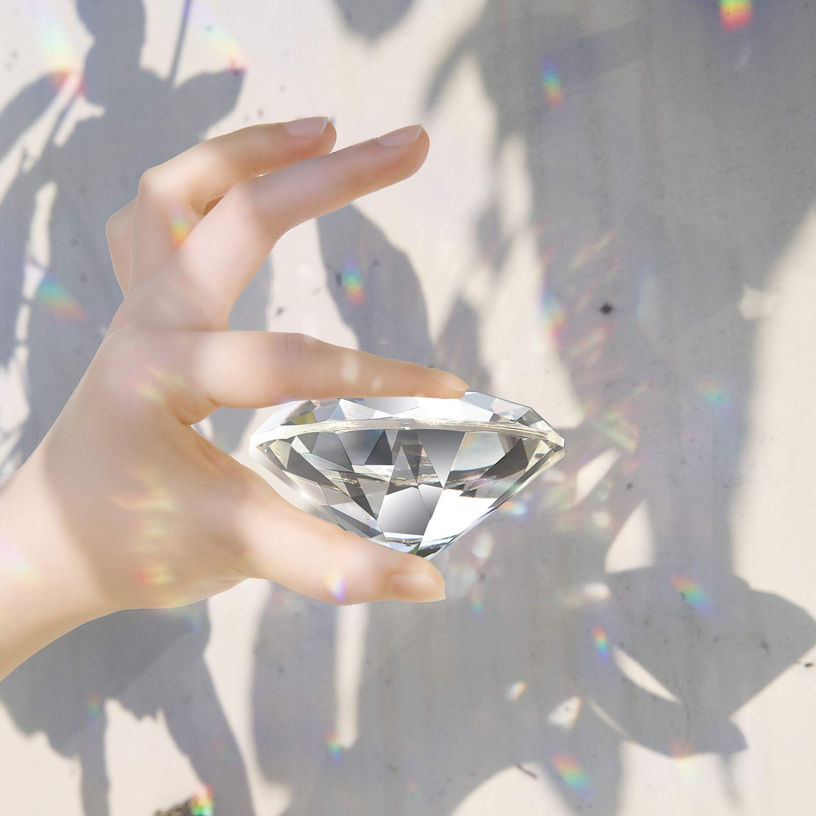 MerryNine 80mm Large Crystal Diamond Paperweight, Clear Top K9 Crystal Diamond Decoration with Sliver Triangle Base, for Wedding, Store, Home, Office, Bar, Best Gift for Lover, Family Friends
