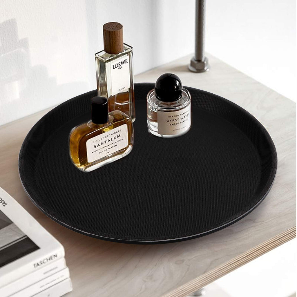 TOPZEA 3 Pack Restaurant Serving Trays, 11 Inch Fiberglass Black Round Tray Non Slip Food Service Platters Cocktail Beverage Server Tray for Restaurant, Bar, Buffet, Coffee Station, Catering Party