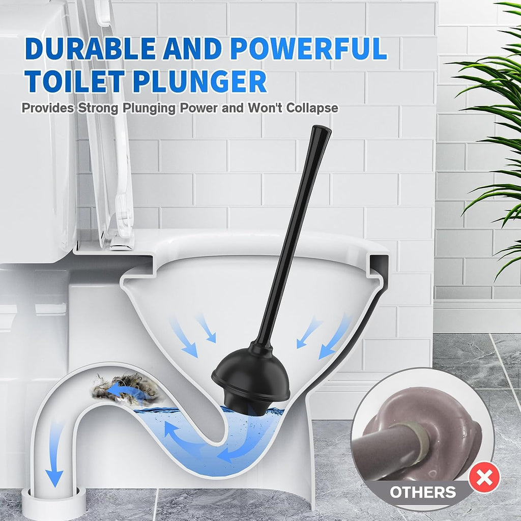 Toilet Plunger and Brush, 2-in-1 Bowl Brush and Heavy Duty Toilet Plunger Set with Ventilated Holder Combo for 5.3-inch Toilet Drain Bathroom Cleaning (Black)
