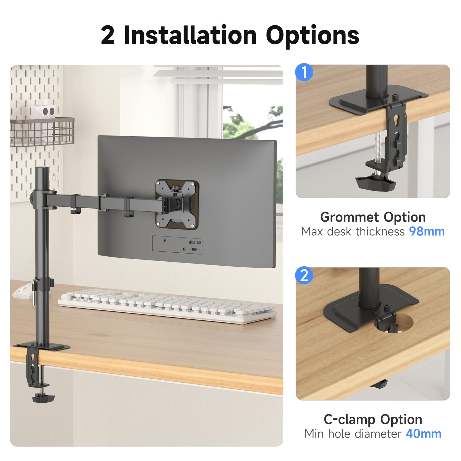Suptek Single LED LCD Monitor Desk Mount Heavy Duty Fully Adjustable Stand for 1 / One Screen up to 32 inch (MD6421)