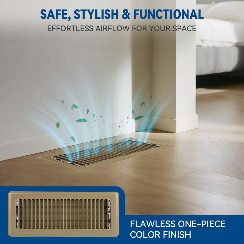 4" x 10" Floor Register Vent Covers 2-Pack, Walkable Powder-Coated Metal Vent Covers with Adjustable Airflow, Curved Safe Edges for Floor/Wall, Brown