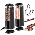 Rechargeable Salt and Pepper Grinder Set - Automatic Electric Salt and Pepper Mill with Type-C Charging Cable, White Light, Adjustable Coarseness, One Hand Operation, Black, 2 Pack