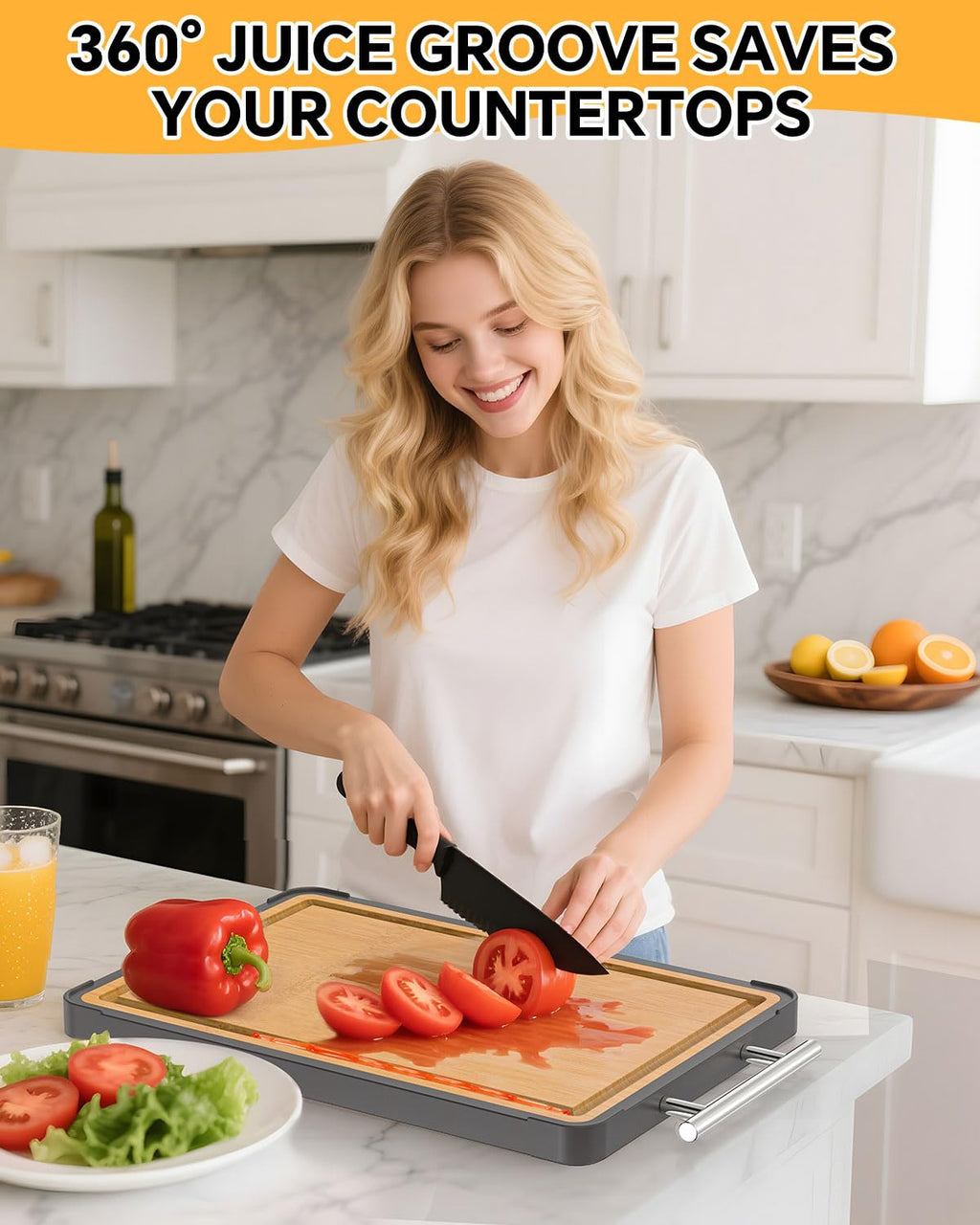 Titanium Bamboo Cutting Board for Kitchen, Double-Sided Titanium & Bamboo Chopping Block, Reversible Meat and Vegetable Prep Surface, Easy to Clean (16×11)