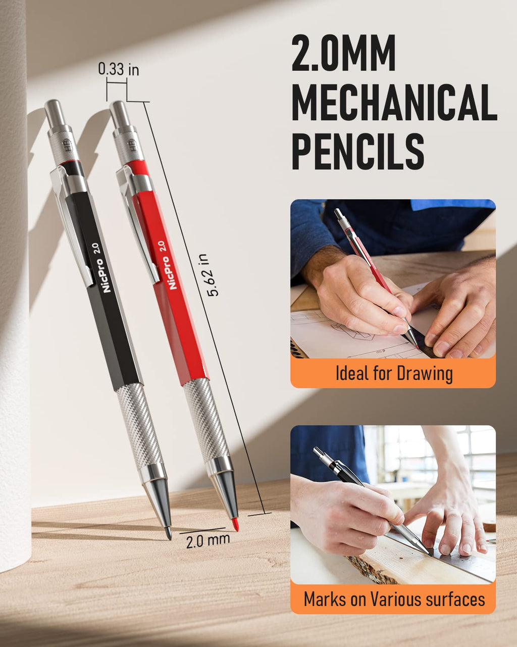 Nicpro 18 Pack Carpenter Pencil Set with Sharpener, Mechanical Carpenter Pencil 76 Refills(Black Red Yellow) & Carbide Scribe Tool, Deep Hole Markers Construction Heavy Duty Woodworking for Architect