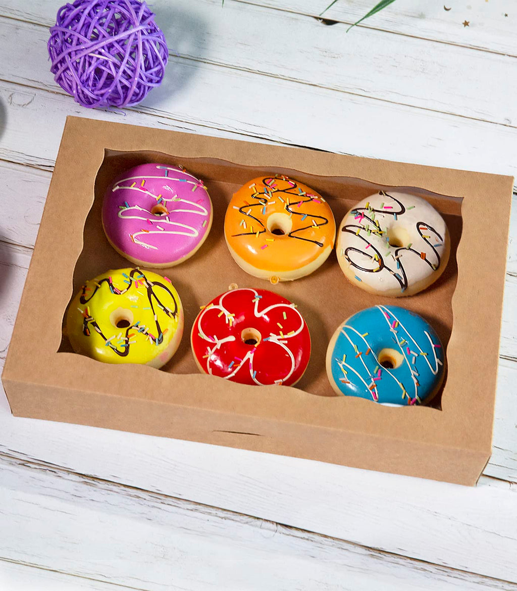 Brown Pastry Bakery Box 14x10x3inch,Large Donuts,Muffins,Cookies Boxes with PVC Window - Auto-Pop up Paper Box Nature Cardboard Take Out Container,Pack of 15 (Brown, 15)