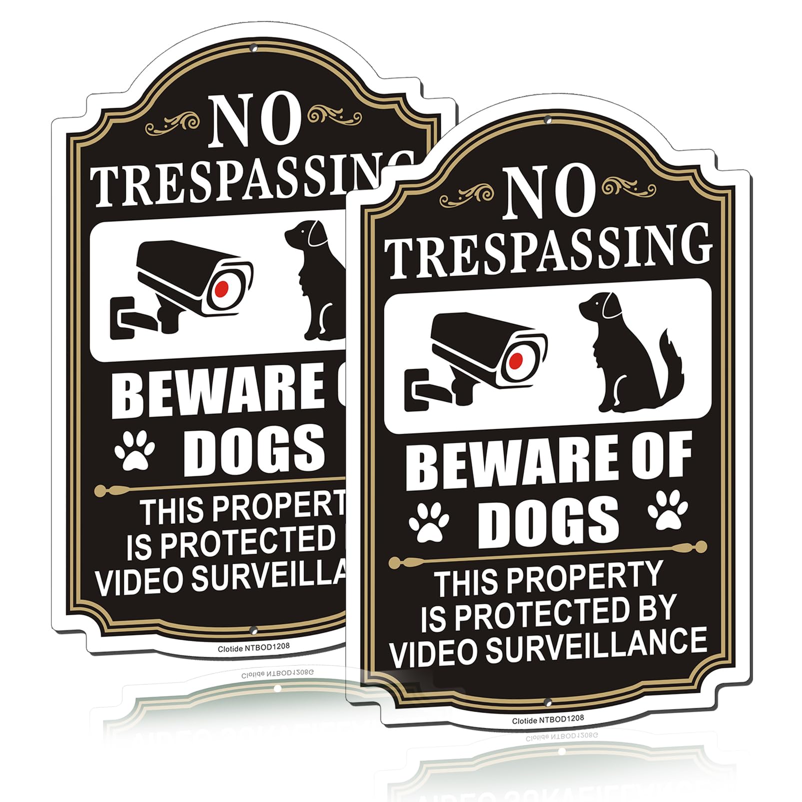 Clotide 2 Pack Beware of Dogs Sign, 12" x 8" Rust Free Aluminum Metal No Trespassing Private Property Sign, UV Protected and Weatherproof, Durable Ink, Easy to Install, Indoor/Outdoors Use (Black)