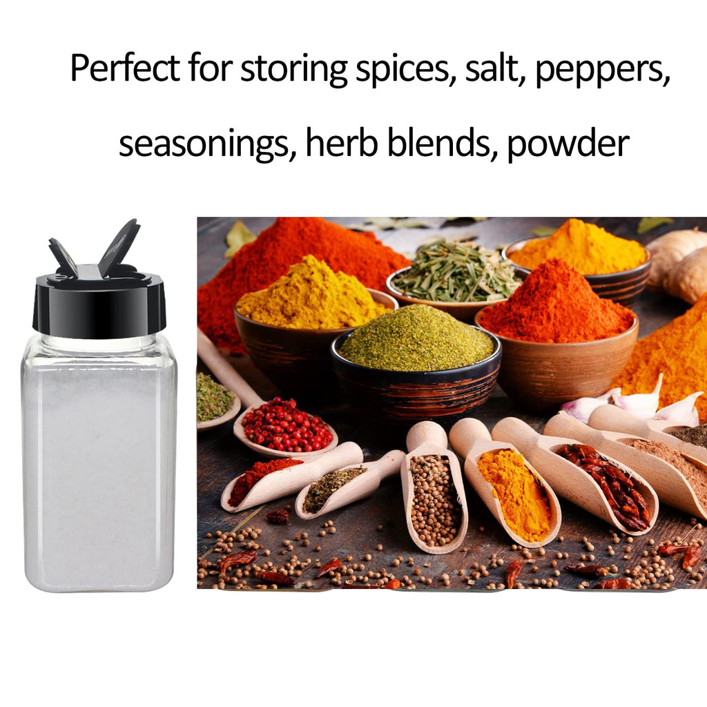 BPFY 12 Pack 4oz Clear Plastic Spice Jars With Black Lids, Square Spice Bottles, Plastic Seasoning Containers with Chalk Labels, Pen, Funnel, Spice Containers For Kitchen Cabinet