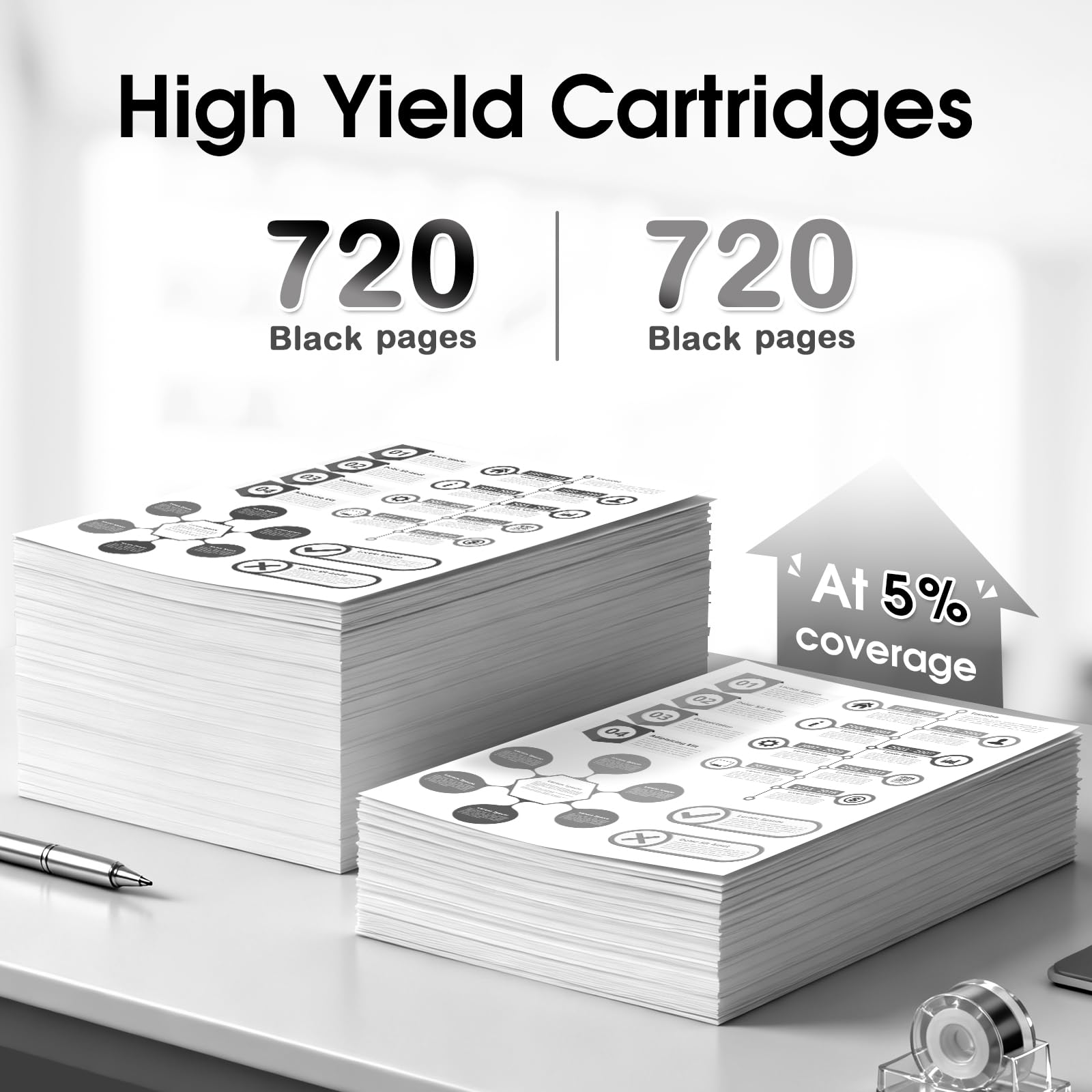 NOINK 61XL Ink Cartridges High Yield Replacement for HP 61XL, Compatible with HP Envy 4500 5530 Deskjet 1000 1512 2540 2542 3510 3050 3050A 4630 5530, 2Pack, 2 Black