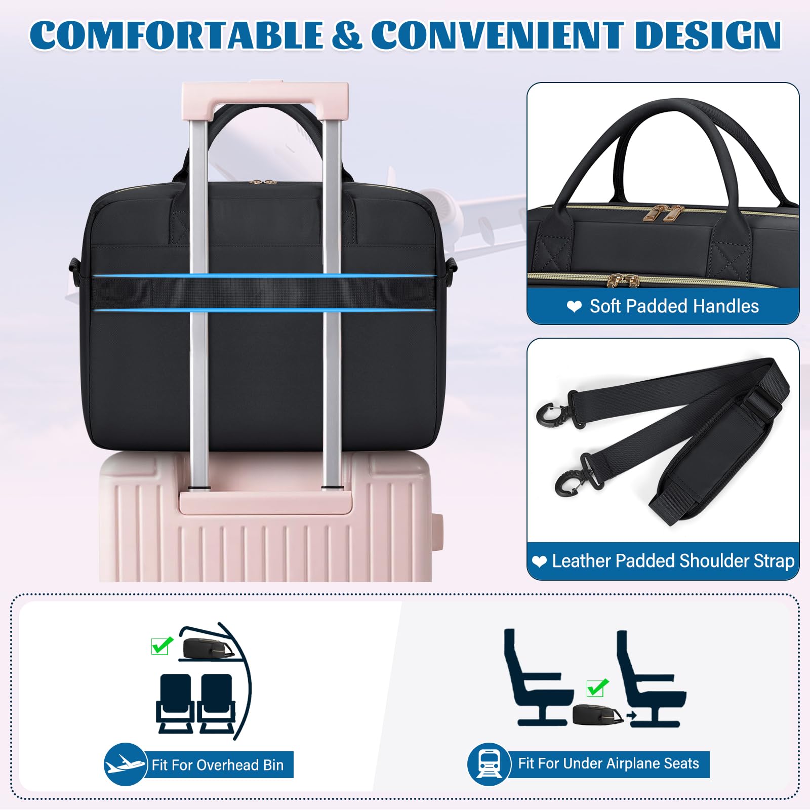 Laptop Bag 17.3 Inch Laptop Briefcase for Women Waterproof Computer Bag Large Messenger Bag Professional Laptop Case for Business Office Work College,Black