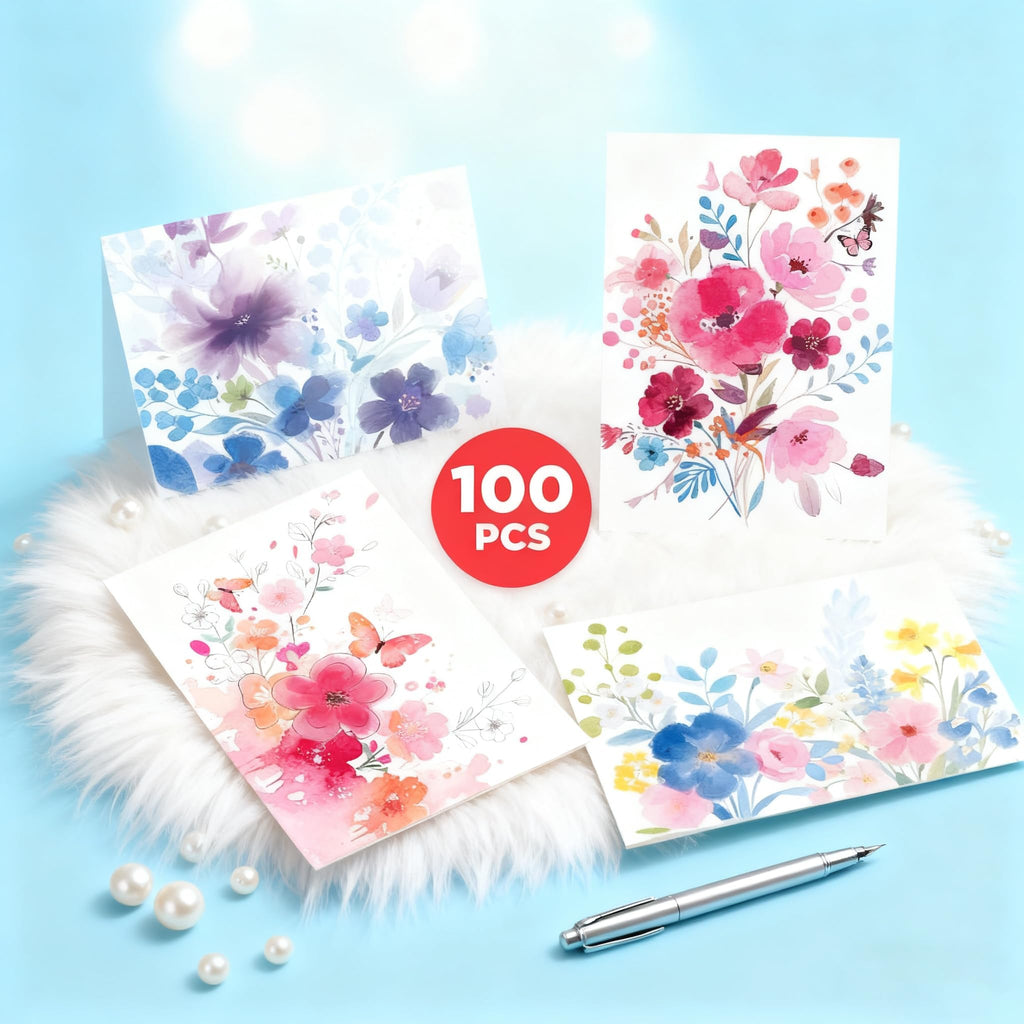 100 Pack Blank Cards and Envelopes, 3.5 x 5 Inch Watercolor Flowers Blank Greeting Cards, Note Cards Blank Inside, Blank Cards for All Occasions Bulk