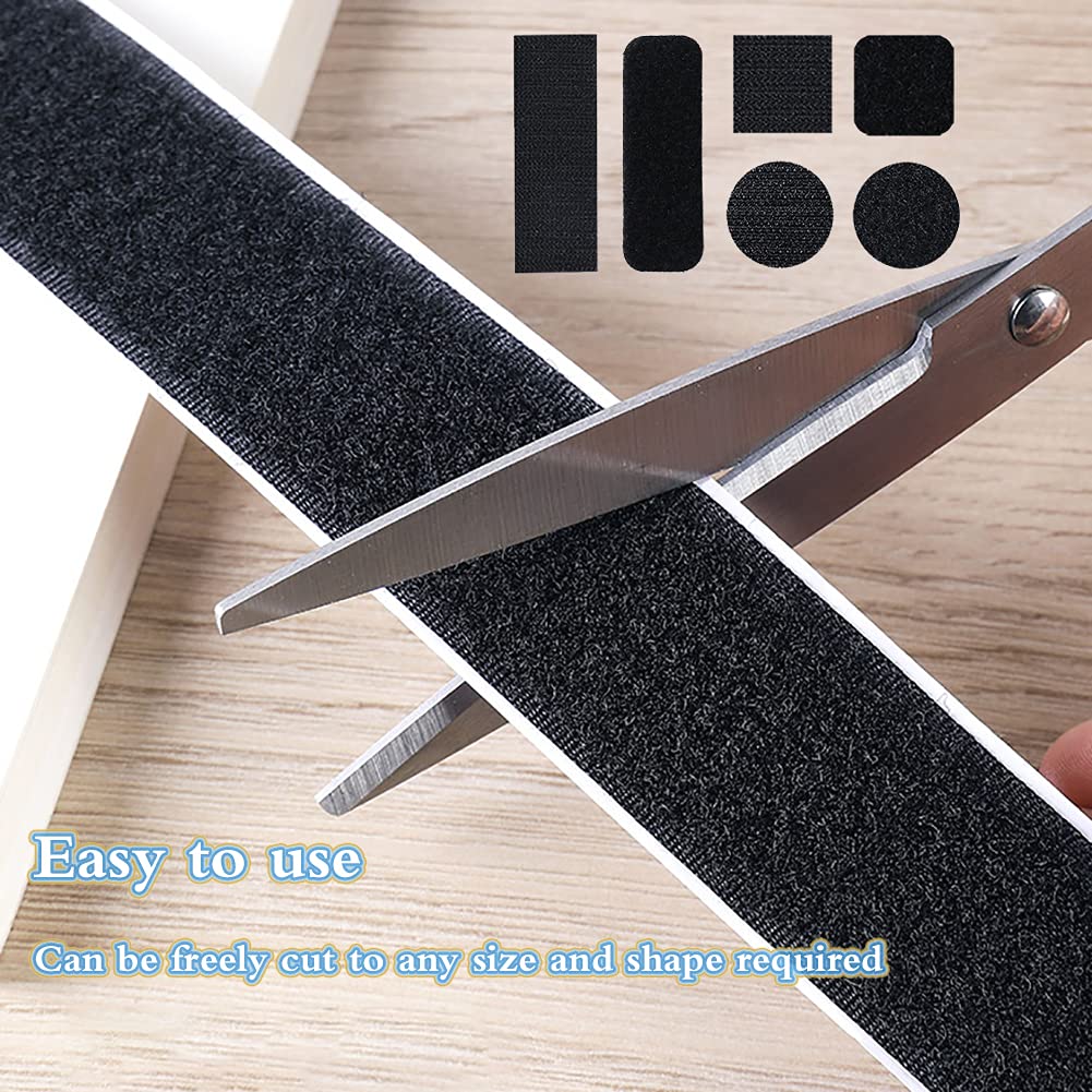 2 Inch 16.4 Feet Self-Adhesive Hook and Loop Strips Tape Roll, GuangTouL Black Heavy Double Sided Sticky Duty Strips Industrial Strength Sticky Fastener Interlocking Fastener