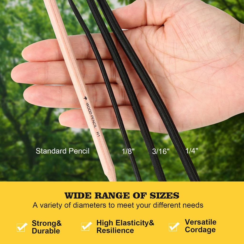 Zakous Strong and Durable Bungee Cord Roll - 3/16" x 100ft Elastic Cord, Kayak Stretch String Rope, Bungee Shock Cords for Repairing Tent Poles, DIY, Tie Downs, Black