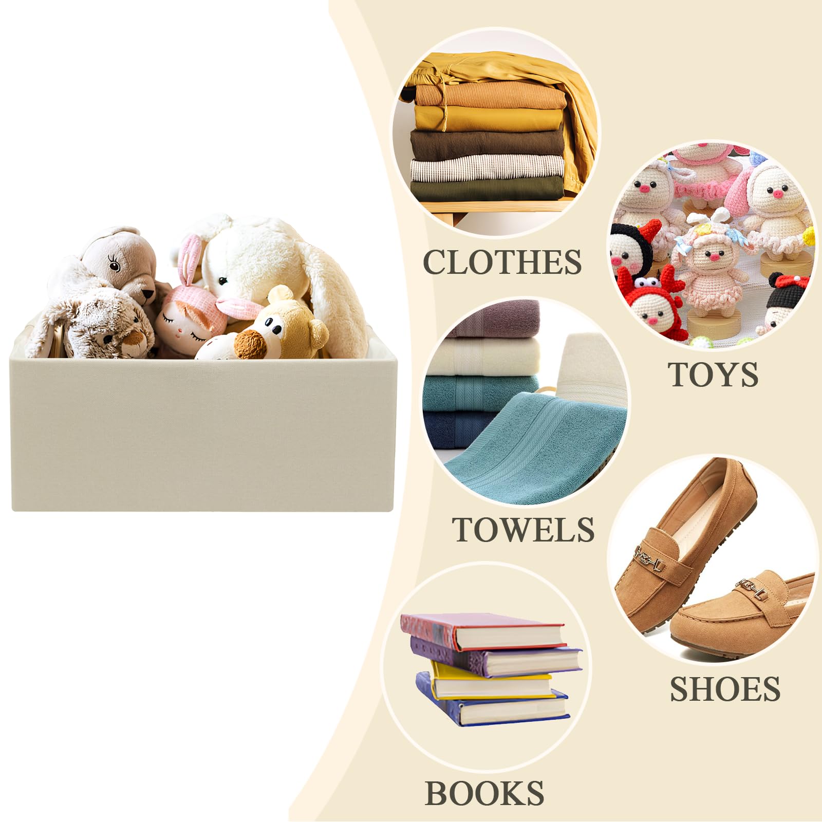Fabric Collapsible Storage Bins, 2 Packs Cloth Storage Cubes with Wooden Handles, Stow Home Items Shelf Baskets, Rectangular Storage Basket for Decor, Shelves and Closet Organizer Bins (Beige)