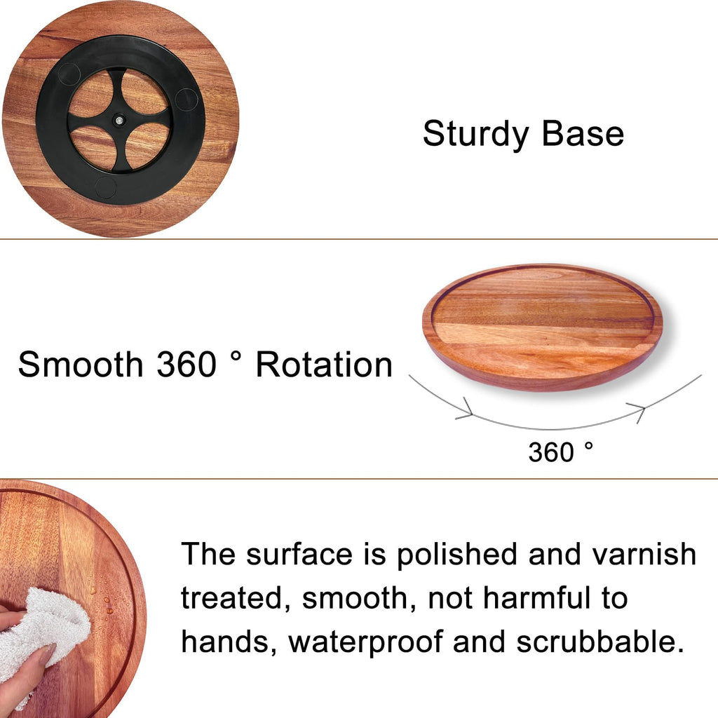 Baoswi 25.4 cm Turntable Acacia Wood Lazy Susan Organizer 10'' Rotating Wooden Spice Rack Organizer for Kitchen Countertop Cabinet Pantry Table Organization