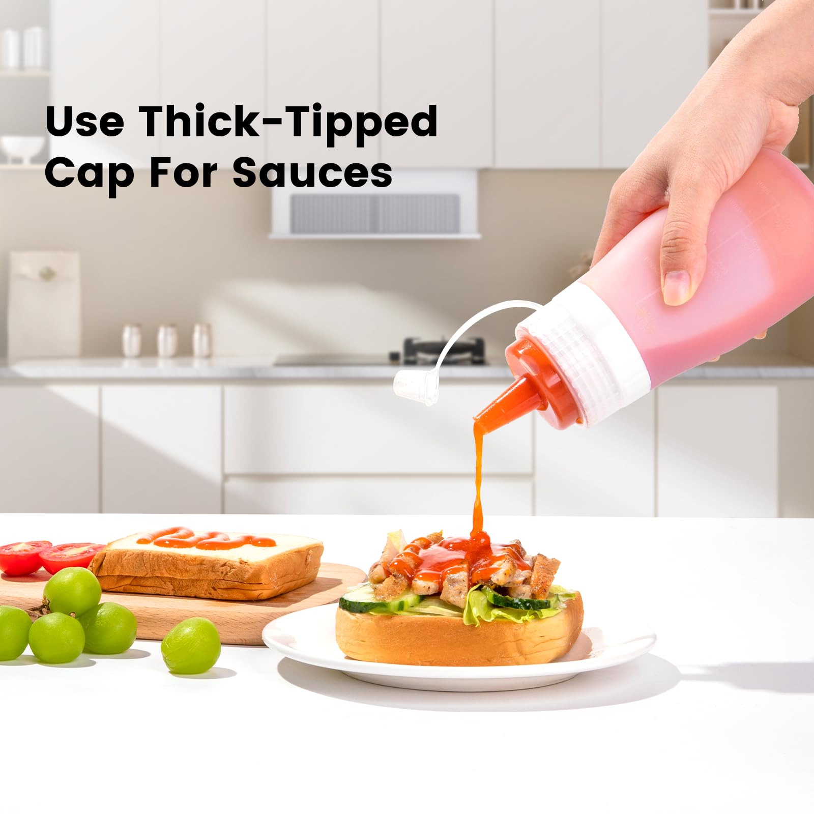 Mrsdry 12oz Condiment Squeeze Bottles, 4 Pack BPA Free Silicone Squeeze Bottles for Sauce, Leak Proof Squirt Bottle Oil Container Dispenser, Easy Squeeze for Ketchup,Oil, Grilling, Salad Dressing