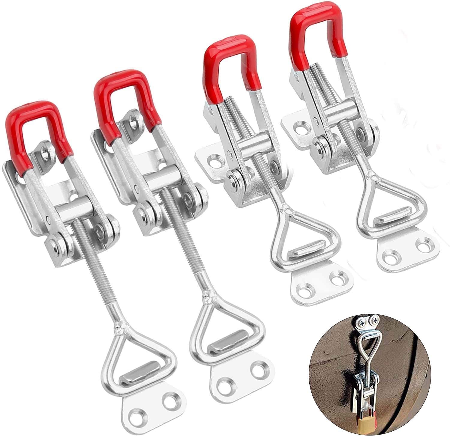 E-TING 4 Pack Heavy Duty 4002 Toggle Latch Clamp, Adjustable Toggle Clamp Latch with Lock Hole,485 Lbs Holding Capacity Pull Latch for Smoker Door, Box Case Trunk, Lid, Jig (with 20PCS Screws)