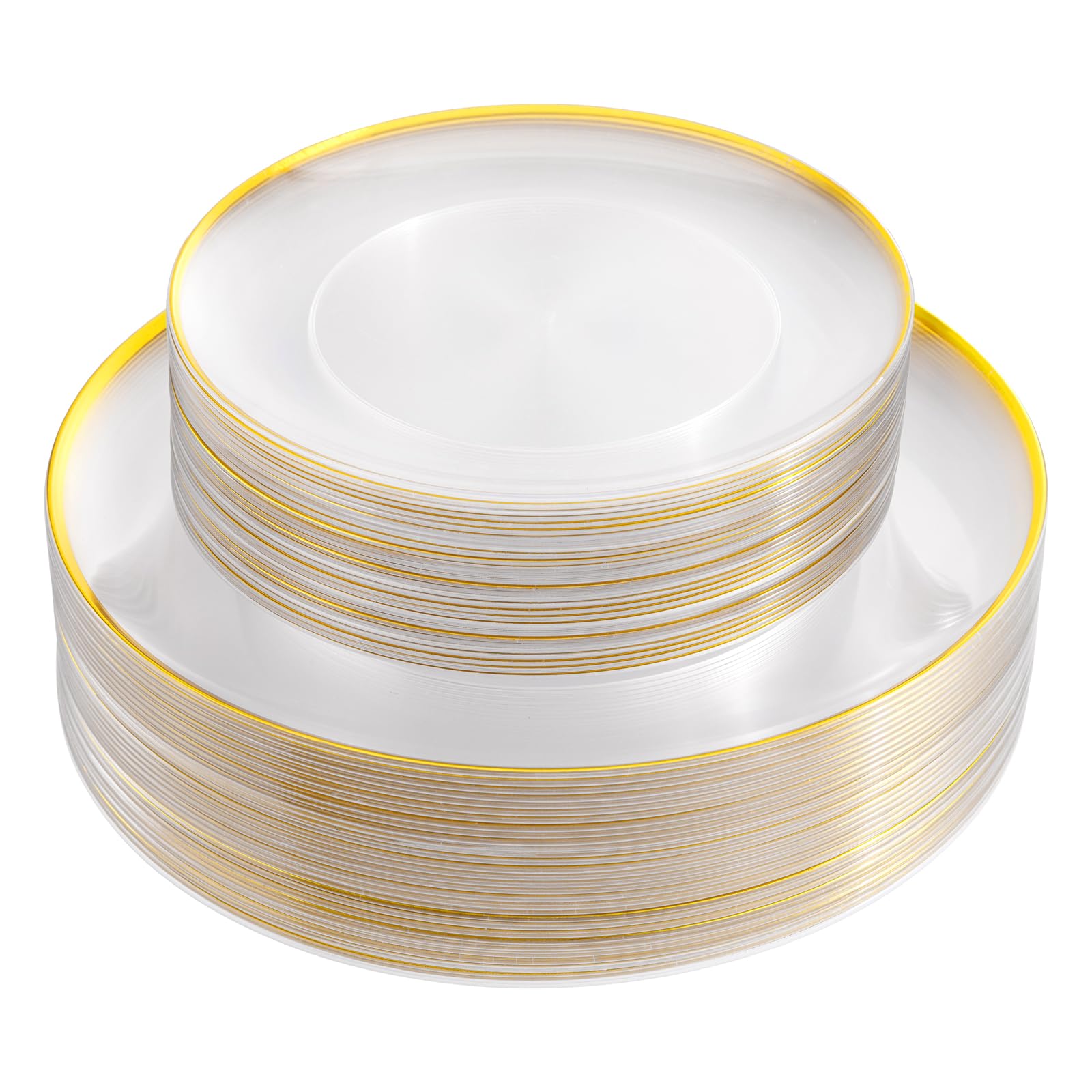 LIYH 60 Pcs Clear and Gold Plastic Plates Heavy Duty Clear Disposable Plates for Party Gold Plastic Plate for Wedding Birthday Include 30 Dinner 30 Dessert Plate