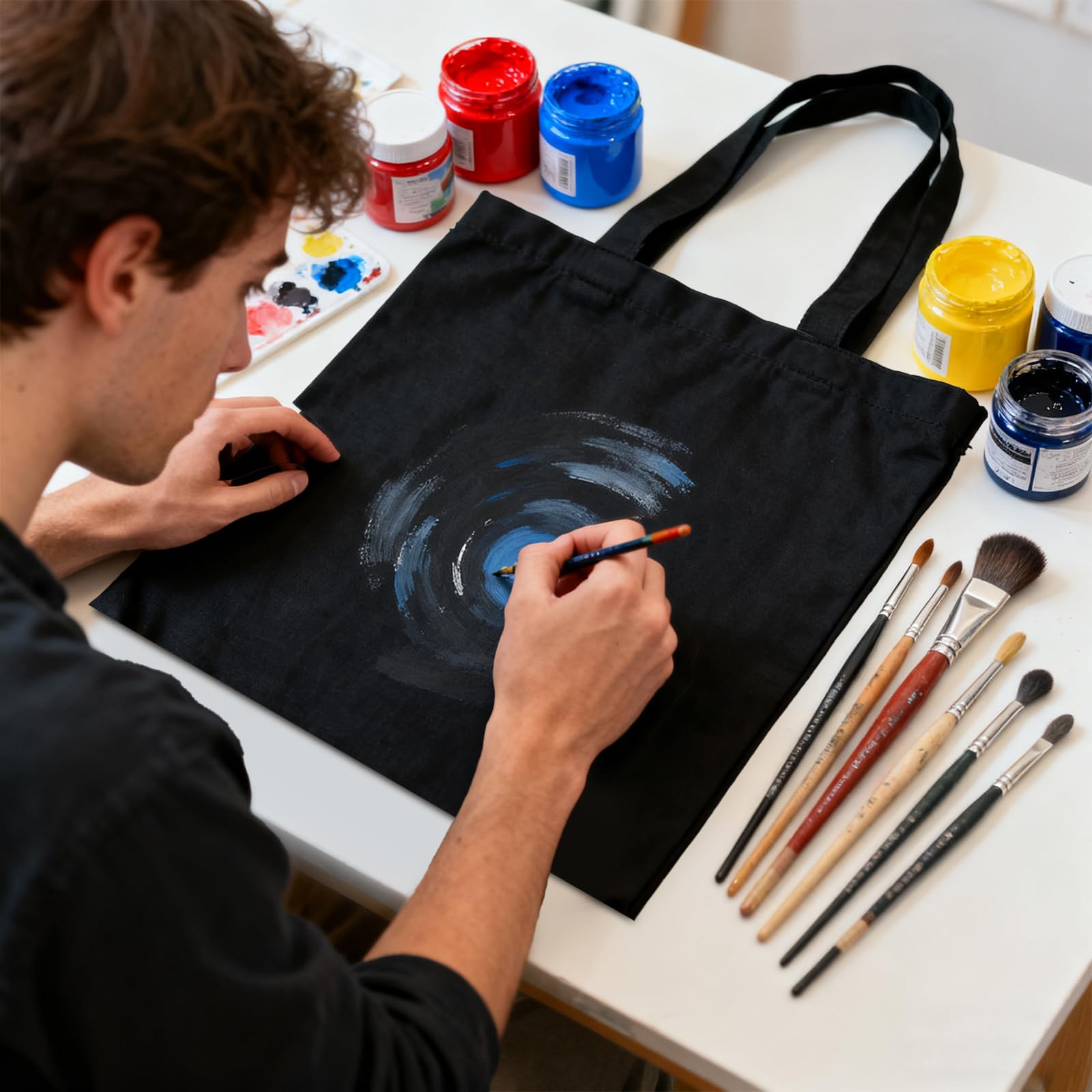 Belinlen 12pack Black Canvas Tote Bags, 15x16Inch Cotton Tote Bag, Economical Cotton Shopping Bags Bulk,Suitable for DIY, Promotion, Gift, Shopping,Daily Use.