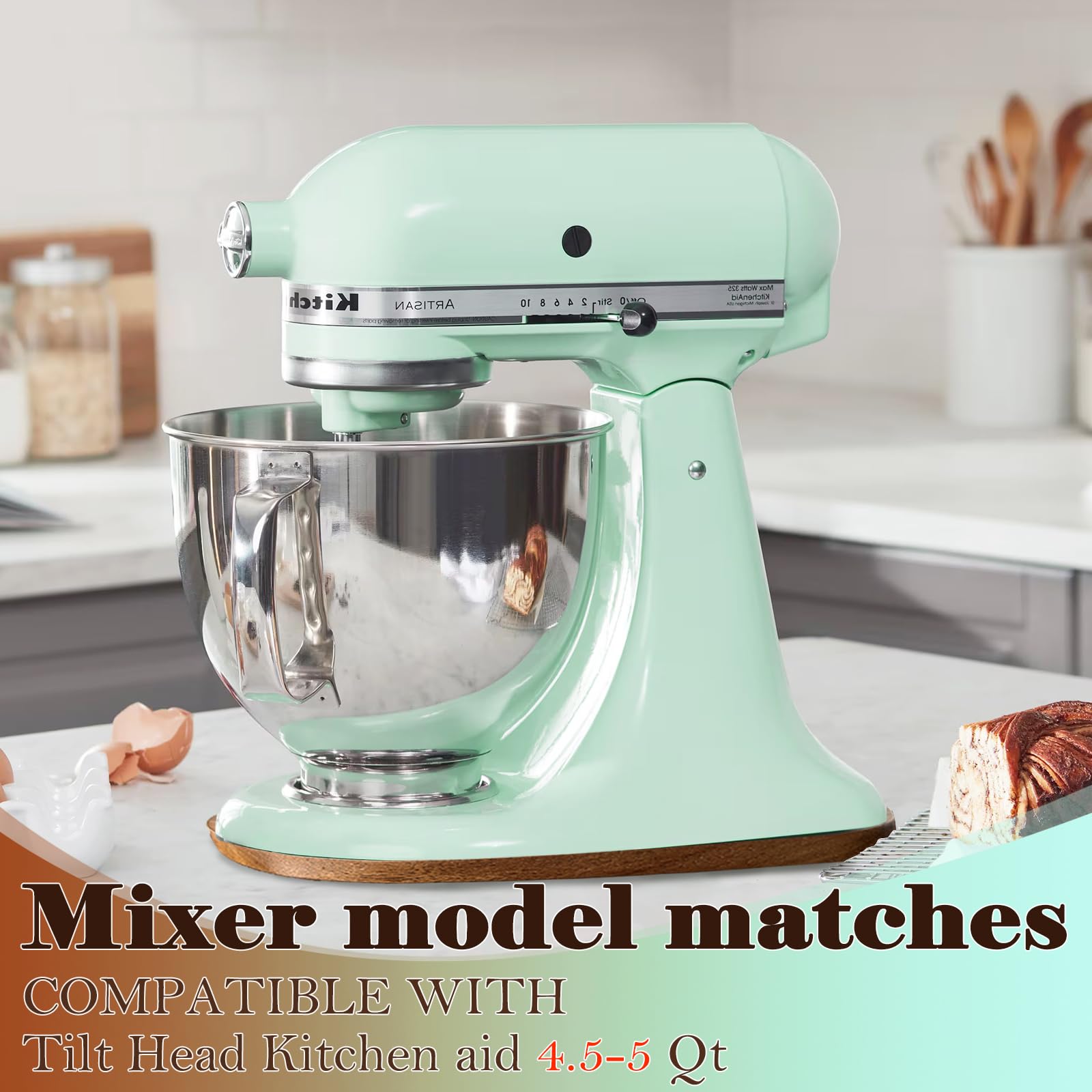 Acacia Wood Mixer Slider Mat for KitchenAid Stand Mixer Wooden Sliding Tray Compatible with Kitchen Aid 4.5-5 Qt Mixer