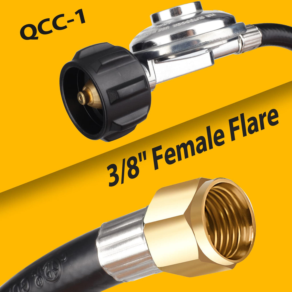 Bbcuepro 12FT Universal Low Pressure Propane Regulator and Hose - Propane Hose with Regulator for Gas Grill, Patio Heater, Fire Pit and More - 3/8 Inch Female Flare