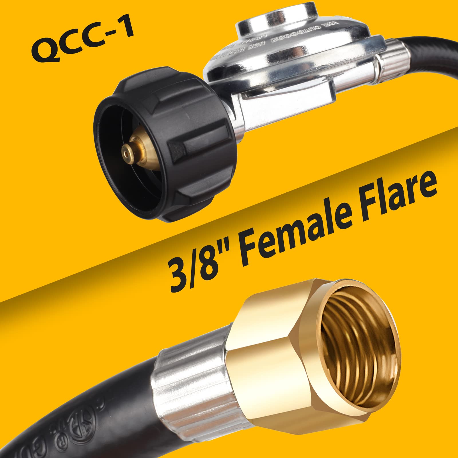 Bbcuepro 12FT Universal Low Pressure Propane Regulator and Hose - Propane Hose with Regulator for Gas Grill, Patio Heater, Fire Pit and More - 3/8 Inch Female Flare