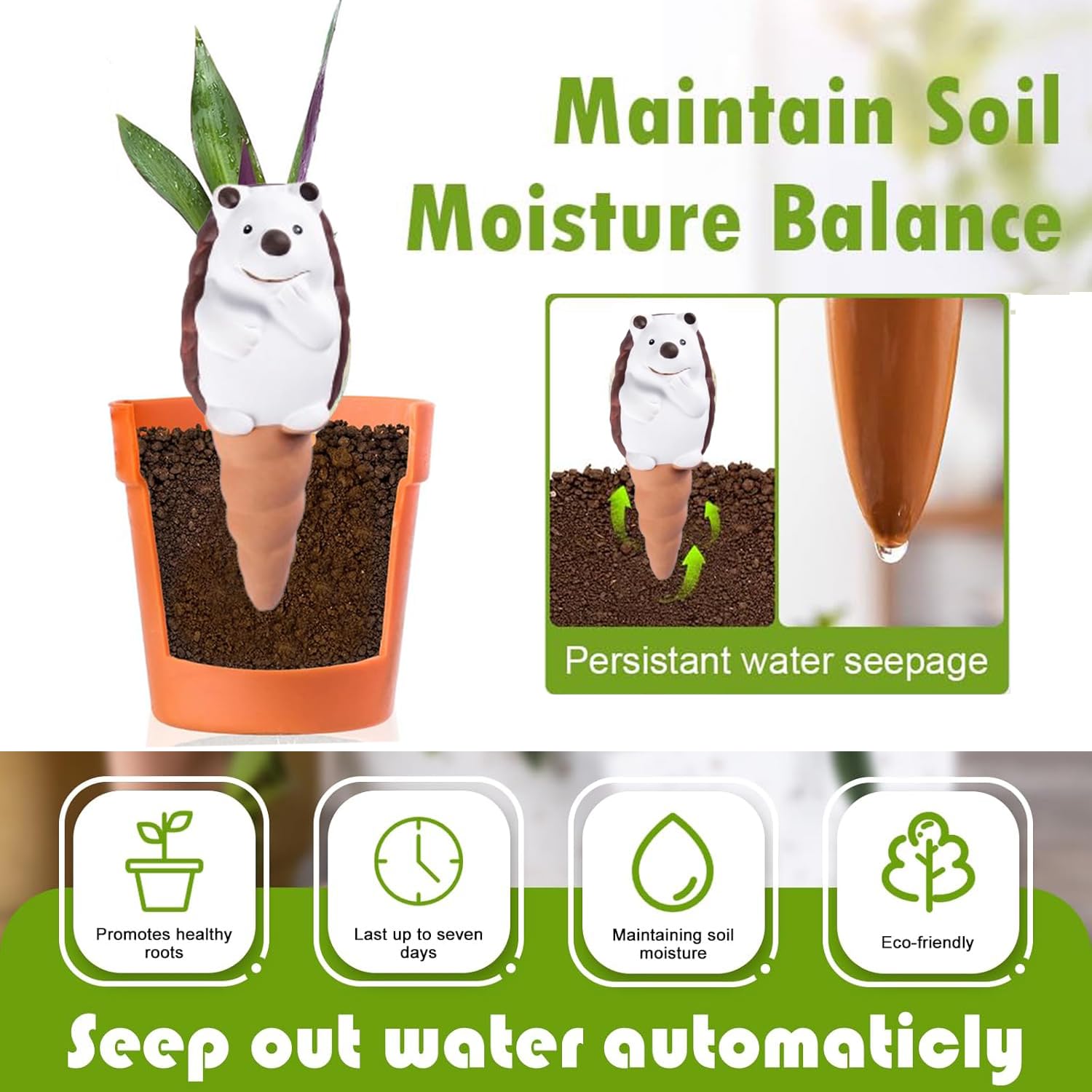 Shoyisenka 4 Pcs Plant Watering Bulbs Self Watering Spikes, Terracotta Watering Spikes Plant Watering Spikes, Plant Watering Stakes, Self Watering Globes for Indoor Outdoor Plants (Hedgehog)