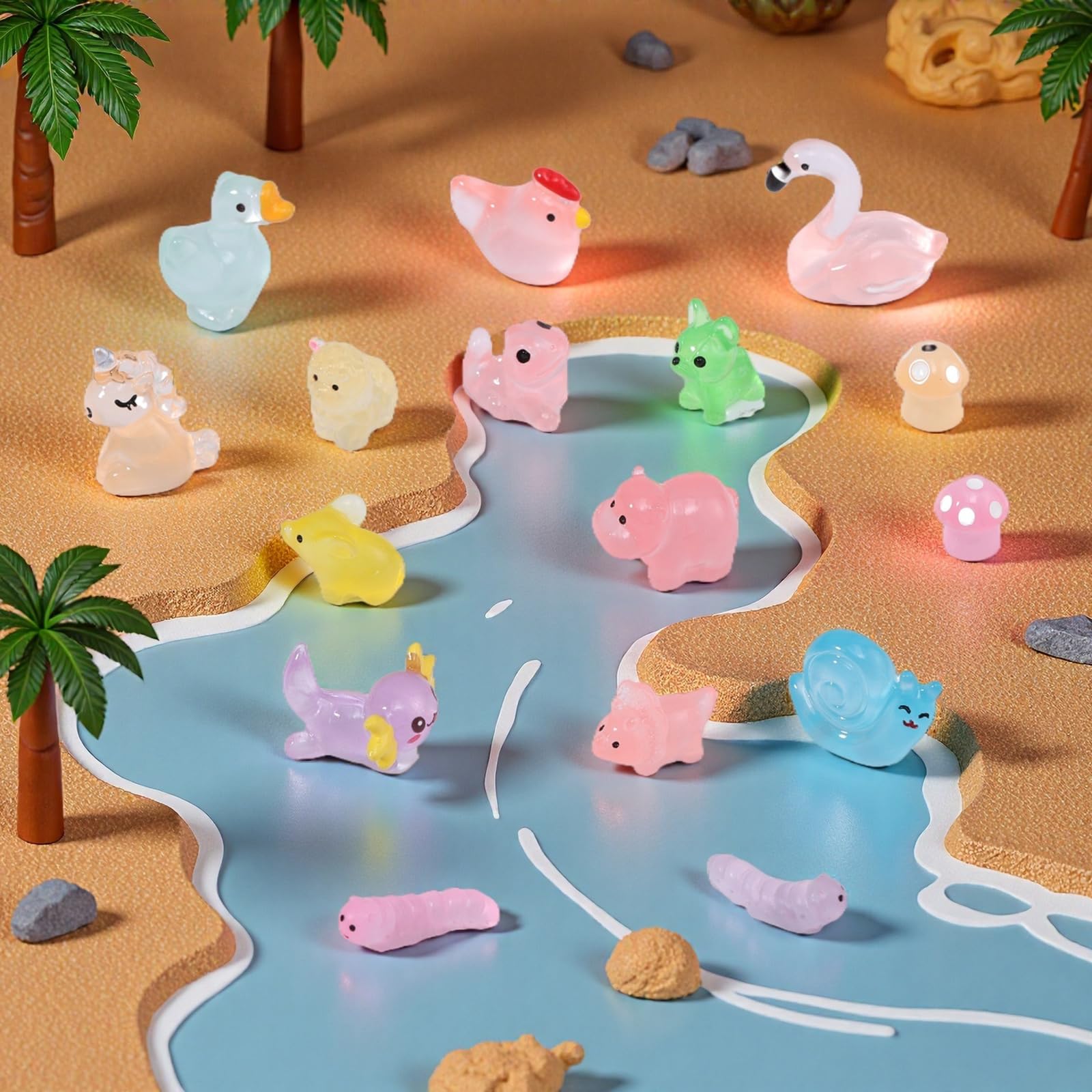 160PCS Luminous Mini Resin Animals Tiny Resin Animals Fairy Garden Accessories Glow in The Dark Mini Figurines for Micro Landscape Aquarium Dollhouse Home Decor