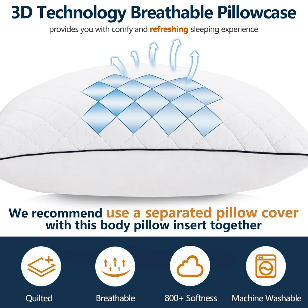 1 MIDDLE ONE Body Pillow, Memory Foam Body Pillows for Adults Sleeping, Long Pillow for Bed, Big Large Firm Full Body Pillow for Side Sleeper, 20x54 Inch, White