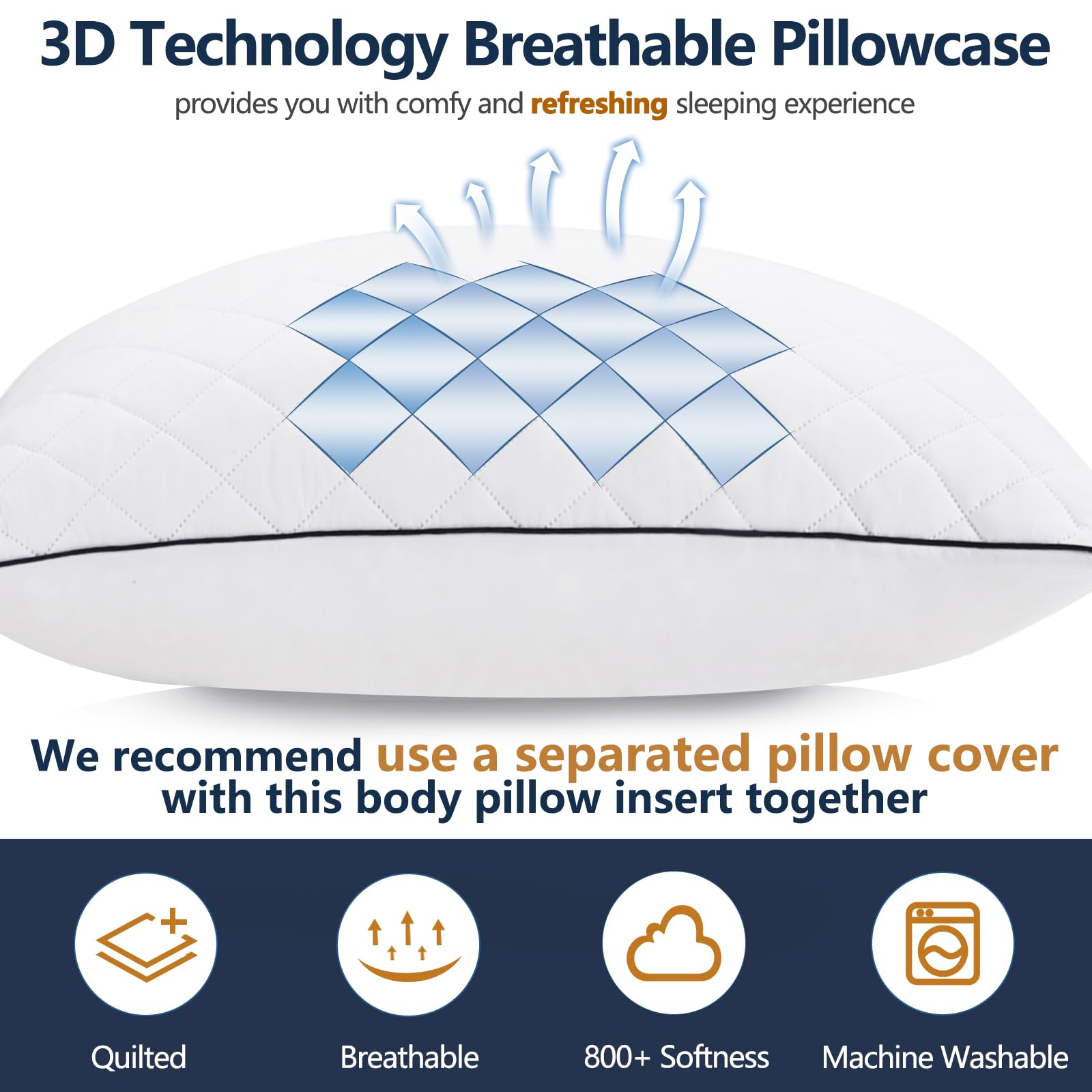 1 MIDDLE ONE Body Pillow, Memory Foam Body Pillows for Adults Sleeping, Long Pillow for Bed, Big Large Firm Full Body Pillow for Side Sleeper, 20x54 Inch, White