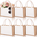 SOUJOY 6 Pack Burlap Tote Bag, Reusable Jute Gift Tote with Handles, Beach Tote Bags for Women, 14.7''x9.8''x4.5'' Canvas Grocery Shopping Tote for Bridesmaid, DIY, Shopping,Wedding Gift Bag