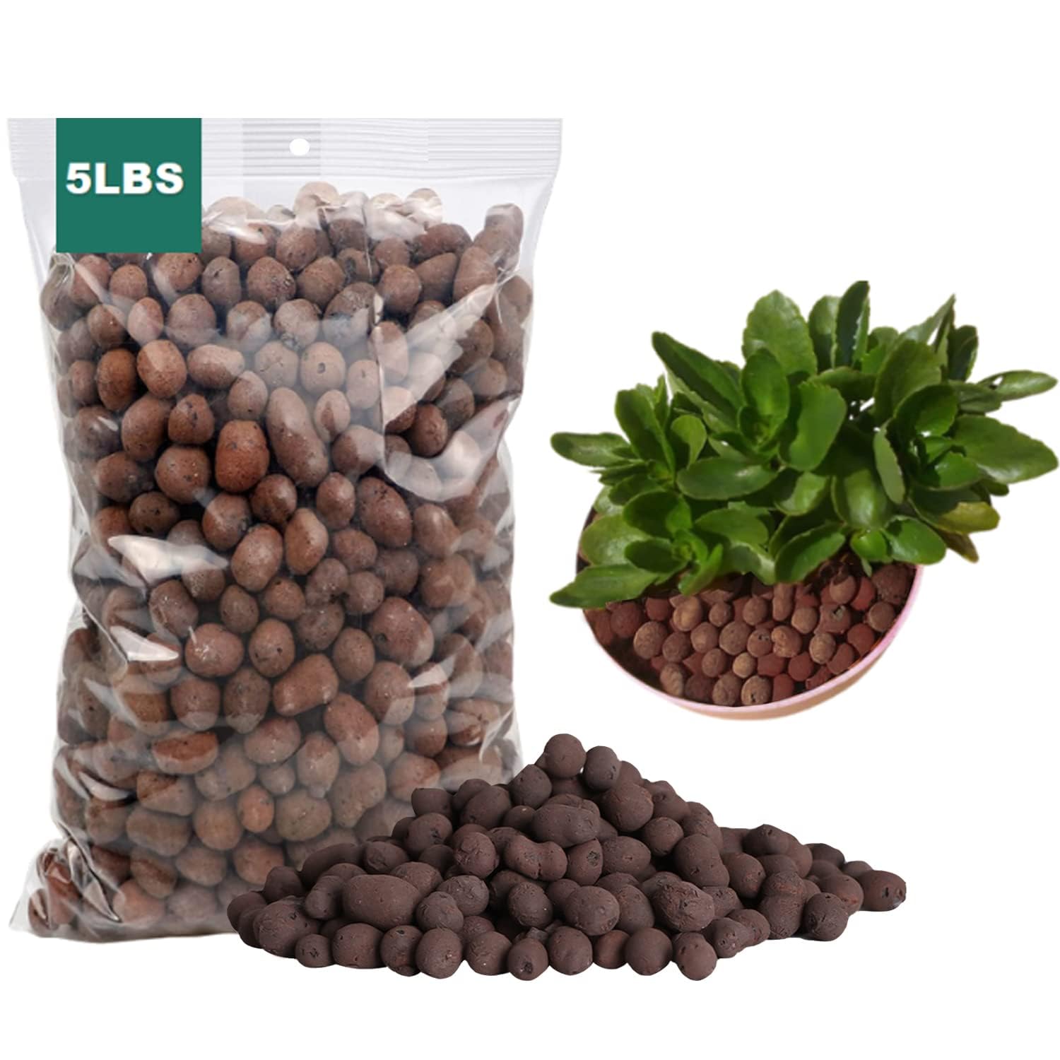 Erilolen 5LBS Clay Pebbles for Indoor Plants - Expanded Clay Pellets Leca Balls Grow Media for Orchids Gardening Aquaponics, Hydroponics Supplies for Drainage Decoration, 8mm-10mm