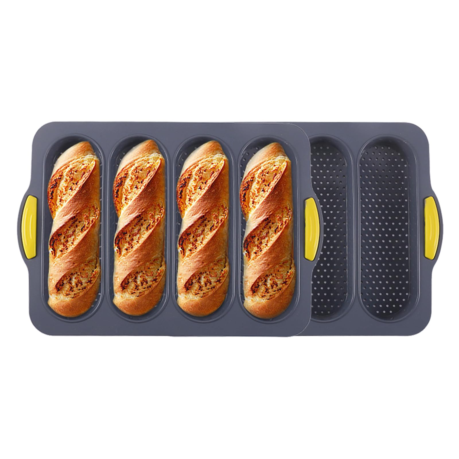atrccs Silicone Loaf Pan, 4-Cavity Nonstick & Heat Resistant Baguette Bread Pan, Bread Mold for Baking, French Bread Baking Pan, Silicone Baking Molds for Baguette, Sandwich, Hot Dog Bun, Hoagie Roll