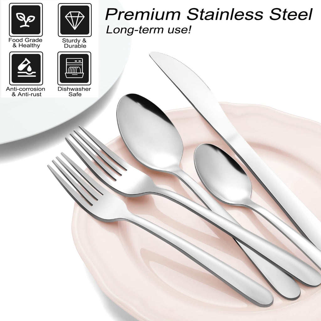 Pleafind 48-Pcs Silverware Set for 8, Flatware Set with Steak Knives, Stainless Steel Cutlery Set, Include Forks Spoons and Knives Set, Dishwasher Safe Utensil Sets for Home Restaurant