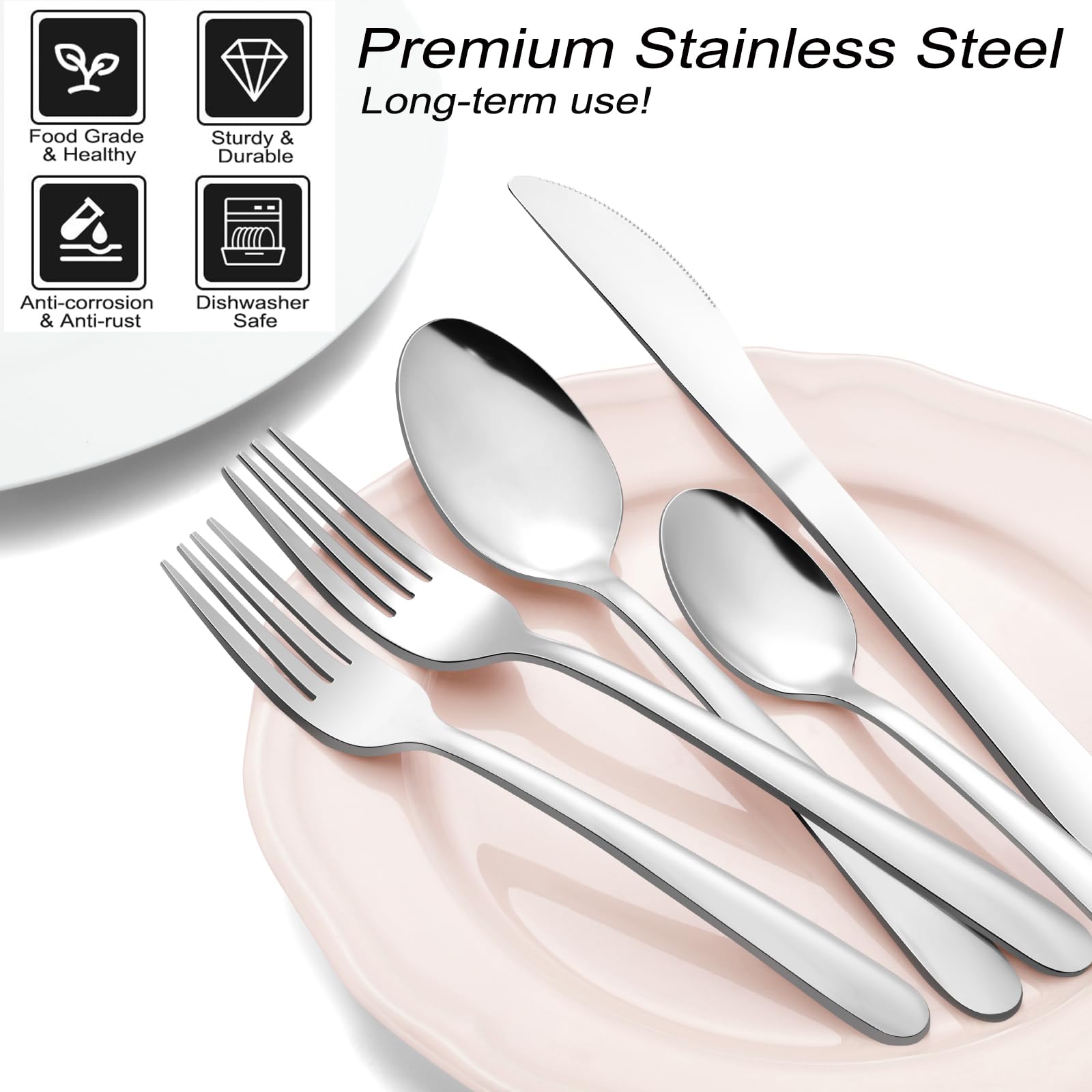 Pleafind 48-Pcs Silverware Set for 8, Flatware Set with Steak Knives, Stainless Steel Cutlery Set, Include Forks Spoons and Knives Set, Dishwasher Safe Utensil Sets for Home Restaurant