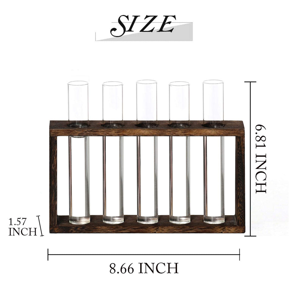 XXXFLOWER Plant Propagation Station Terrarium with Test Tube Desktop Hydroponics Rack, 5 Planter Glass Vase with Wooden Holder for Home Indoor Decoration