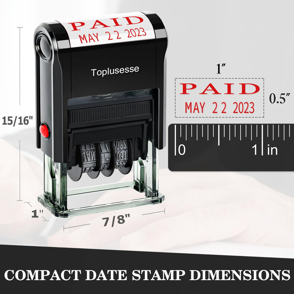 Toplusesse Paid Stamp with Date Self-Inking Paid Date Stamp Office Rubber Phrase & Date Stamp for Business 12-Year Band Red Ink 2024-2035